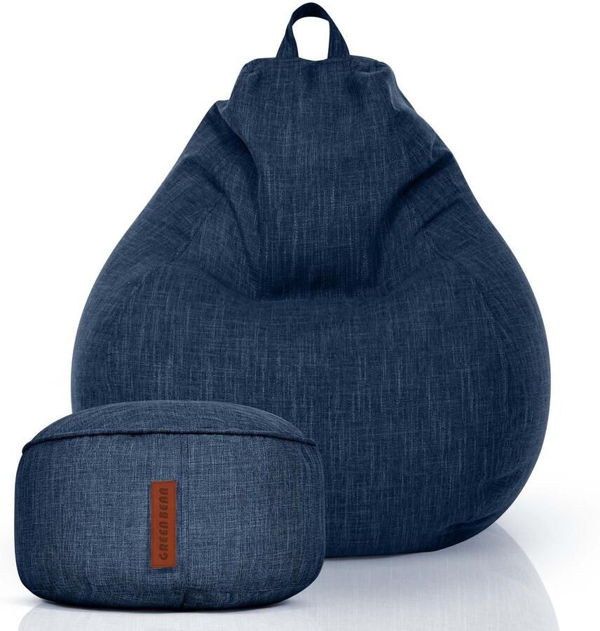 Green Bean Set van 2 XXL zitzakken voor binnen Home Linen + kruk met EPS-korrelvulling donkerblauw