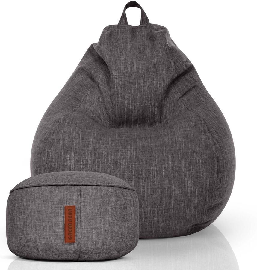 Green Bean Set van 2 XXL zitzakken voor binnen Home Linen + kruk met EPS-korrelvulling donkergrijs asfalt