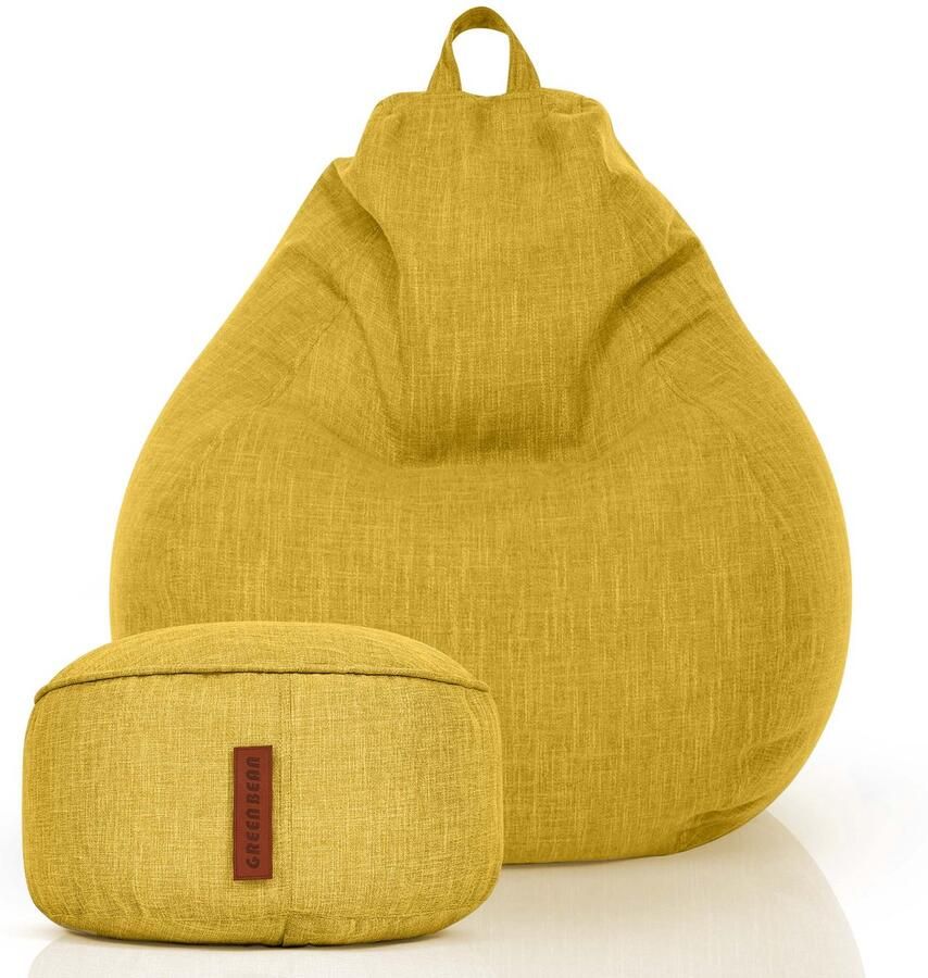 Green Bean Set van 2 XXL zitzakken voor binnen Home Linen + kruk met EPS-korrelvulling Geel