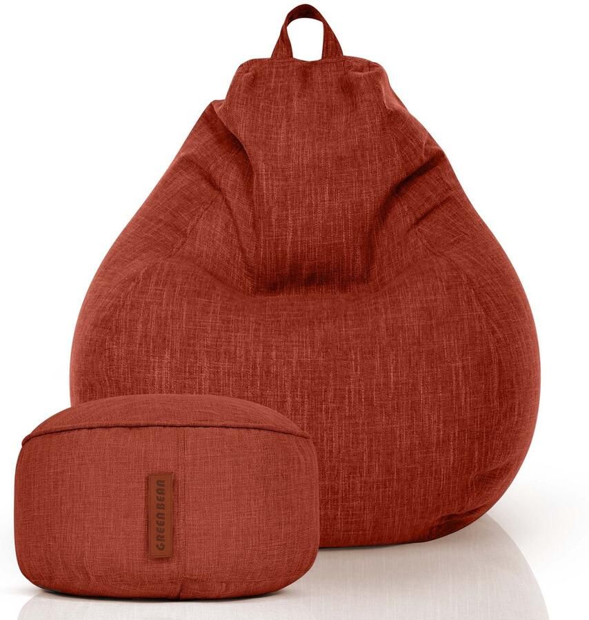 Green Bean Set van 2 XXL zitzakken voor binnen Home Linen + kruk met EPS-korrelvulling Rood