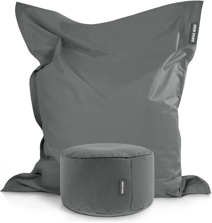 Green Bean XXL reuzenzitzak 140x180cm + kruk 40x40x40cm met EPS-korrelvulling Set van 2 zitzakken Square+Stay Grijs