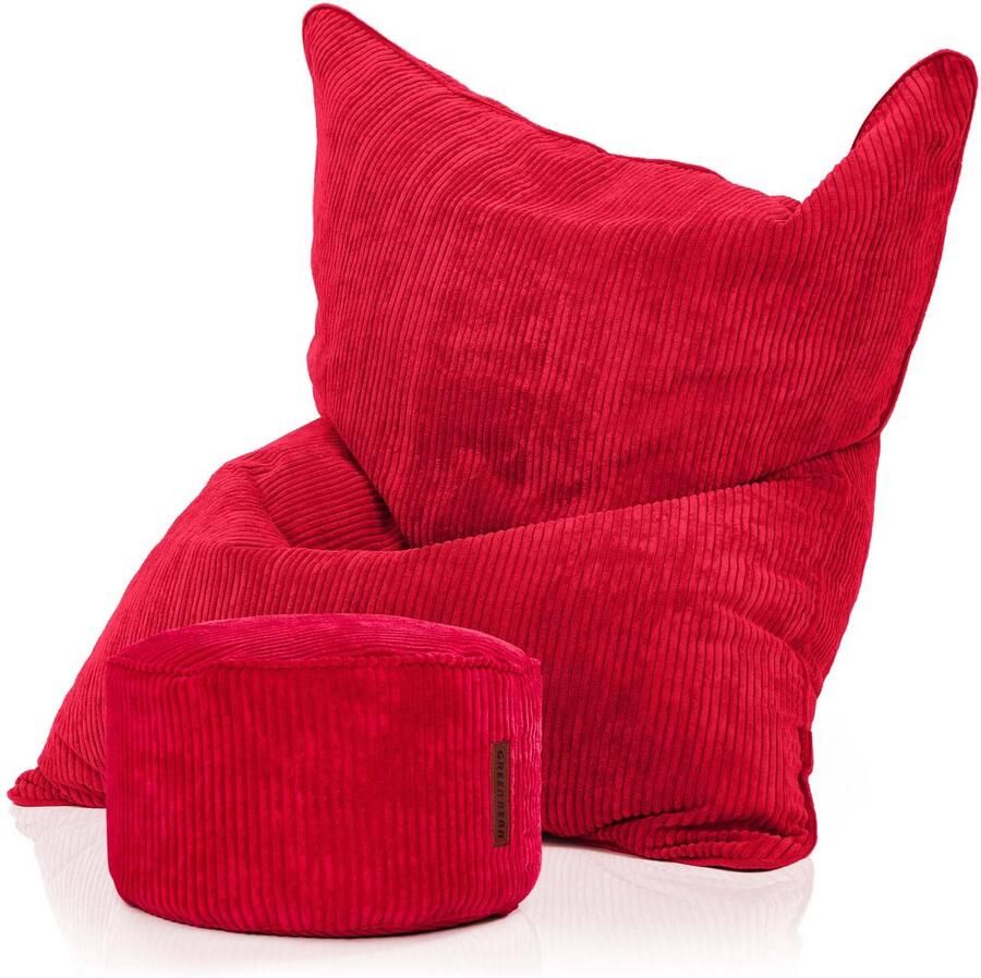 Green Bean XXL zitzak 140x180 cm met voetenbankje – gigantische zitzak van zachte corduroy stof – inclusief voetenbankje 45x25 cm – gevuld met EPS-korrels – lounge zitzak voor volwassenen gamen relaxen woonkamer