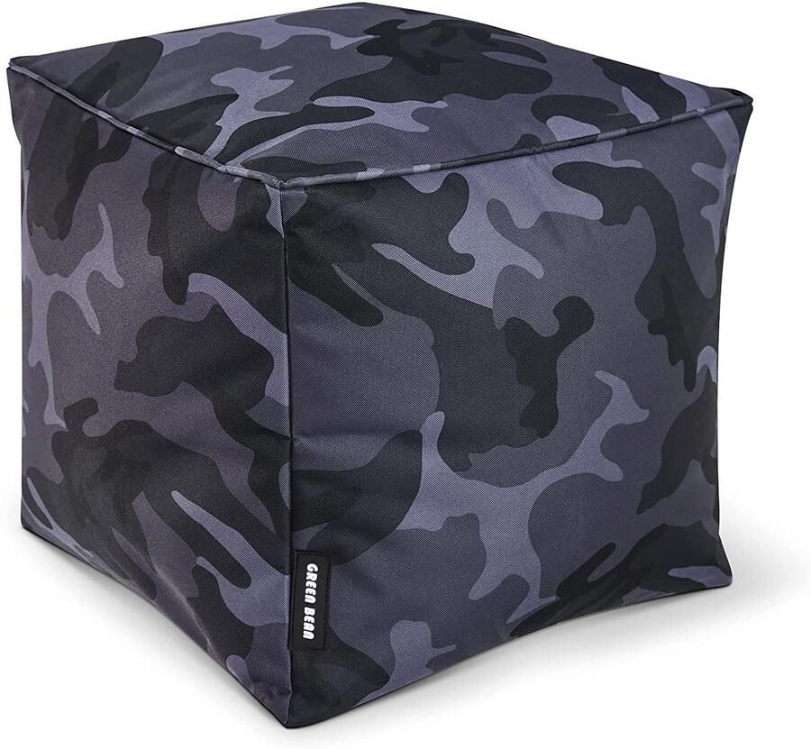 Green Bean © Zitzak Hocker 40x40x40cm met EPS korrel vulling Lage zitpoef of zitzak voor Kinderen en Volwassenen Zwart Camoflage