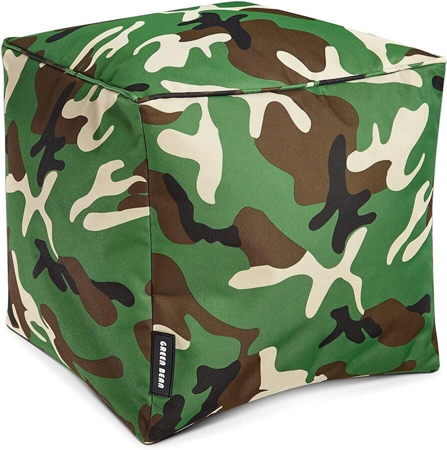 Green Bean © Zitzak Hocker 40x40x40cm met EPS korrel vulling Lage zitpoef of zitzak voor Kinderen en Volwassenen Groen Camoflage