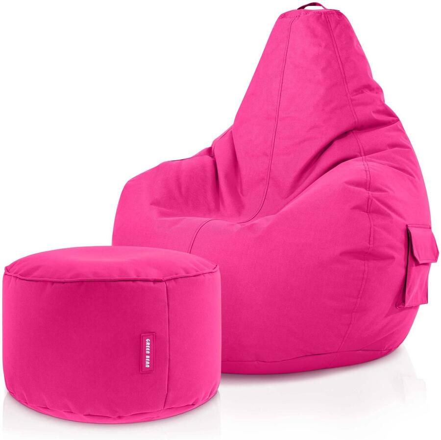 Green Bean Zitzak met rugleuning + kruk Cozy+Stay 80x70x90cm Gaming stoel met 230L EPS-korrelvulling Roze
