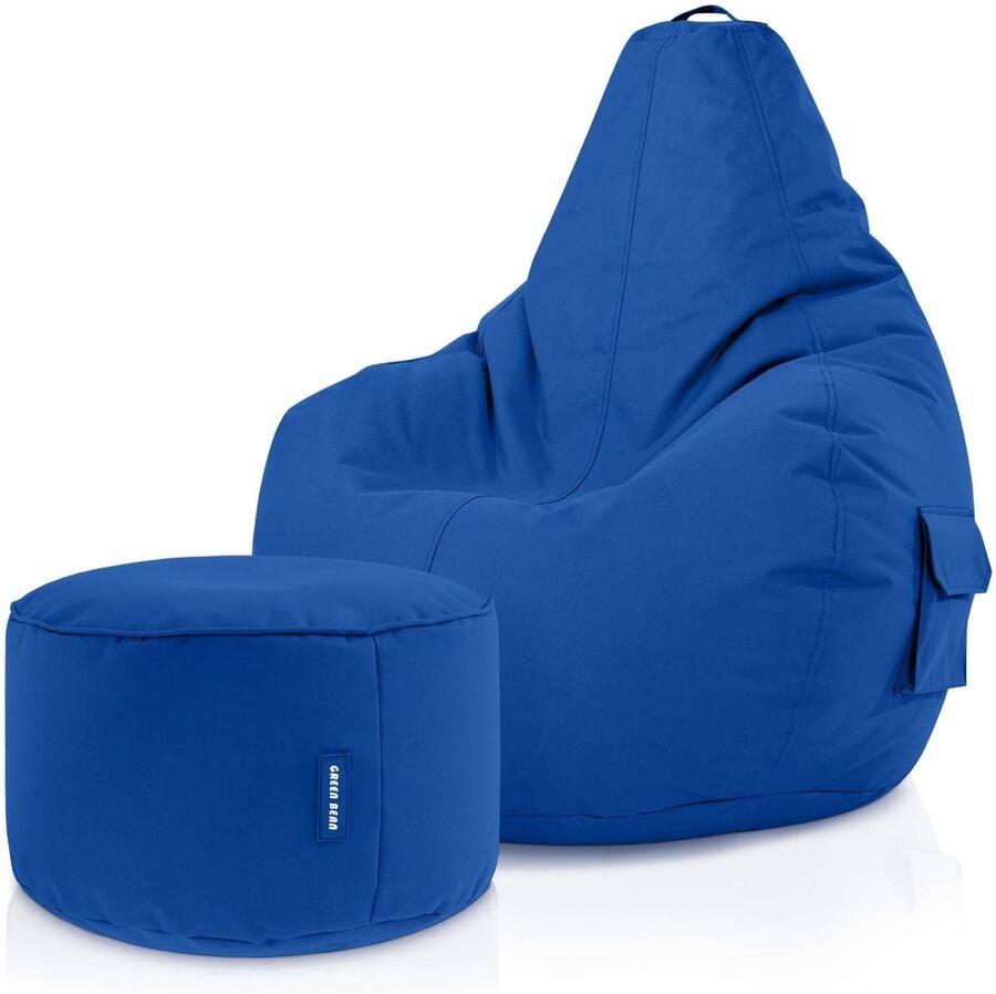Green Bean Zitzak met rugleuning + kruk Cozy+Stay 80x70x90cm Gaming stoel met 230L EPS-korrelvulling Blauw