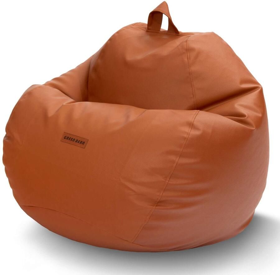 Green Bean zitzak van kunstleer met EPS-korrelvulling 90 x 70 cm Zitzak zitkussen poef fauteuil vloerkussen lounge Cognac