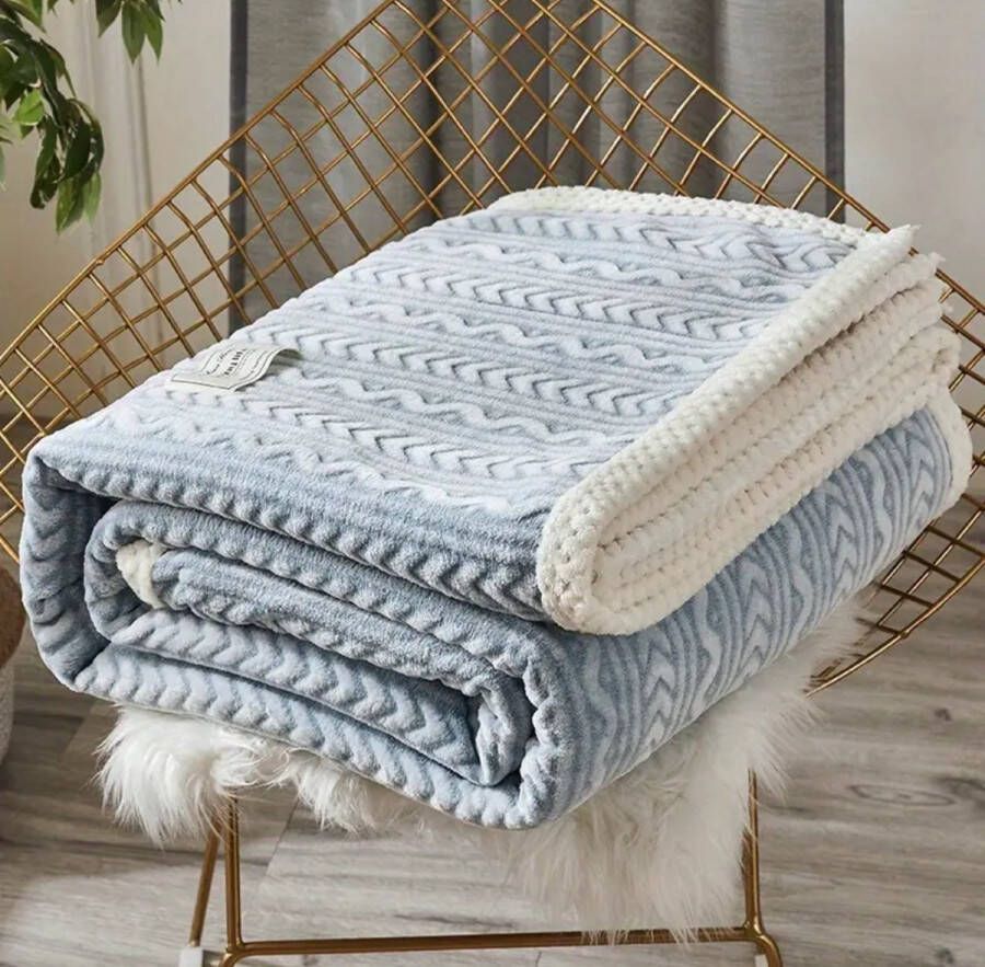 Green Elephant Sherpa Deken met rits 150 x 200 cm kan gebruikt worden op het dekbed. Golvende strepen print deken verdikte dubbellaagse fleece deken zacht warm voor bank office bed camping reizen