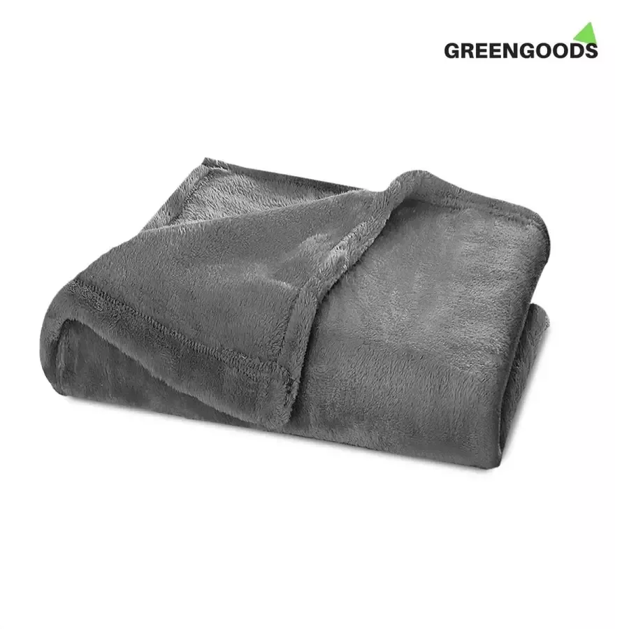 GREENGOODS Fleece Deken (150 X 200 CM) Donker grijs Fleece plaid Fleece deken Fleece deken donker grijs Warmte deken Dekentjes fleece Deken fleece Dekentjes bank Dekentje zacht