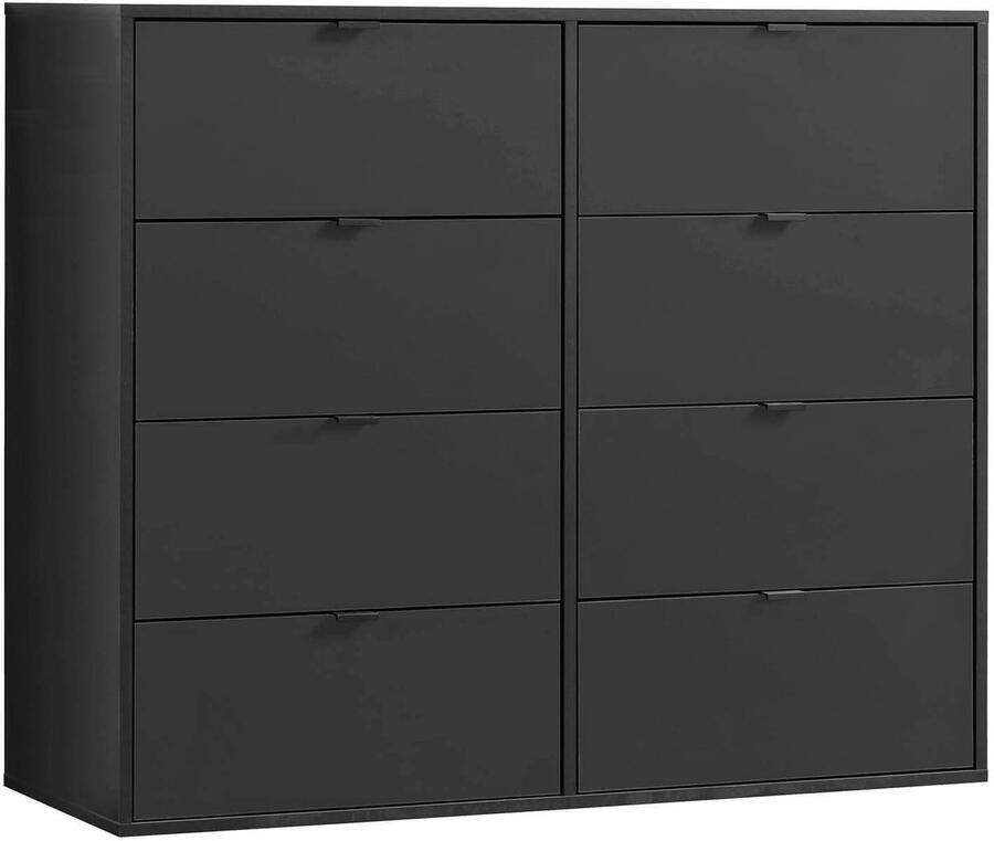 Grijs mokebo commode 'Die Stilvolle' (110x95x40cm) sideboard voor slaapkamer hal & kinderkamer met 8 houten lades in zwart antraciet