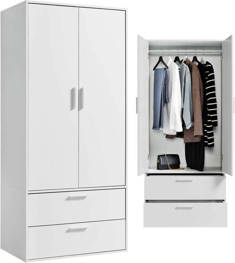 Grijs mokebo Kledingkast 'Der Kleiderheld' (80 x 180 cm) ruimtebesparende kast voor de slaapkamer met twee lades in wit hout