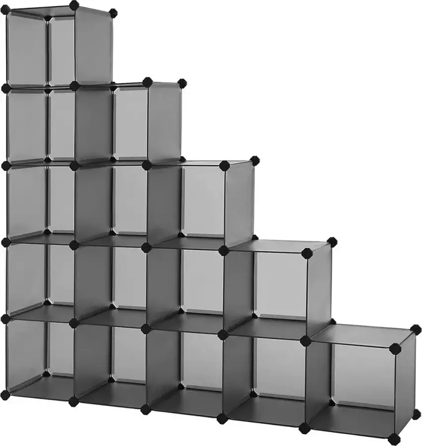 Grijs SONGMICS 15-Cube Storage Unit Shoe Rack DIY Shelving System Stackable Cubes PP Plastic Shelf Wardrobe Closet Divider for Bedroom Office Grey LPC442G01
