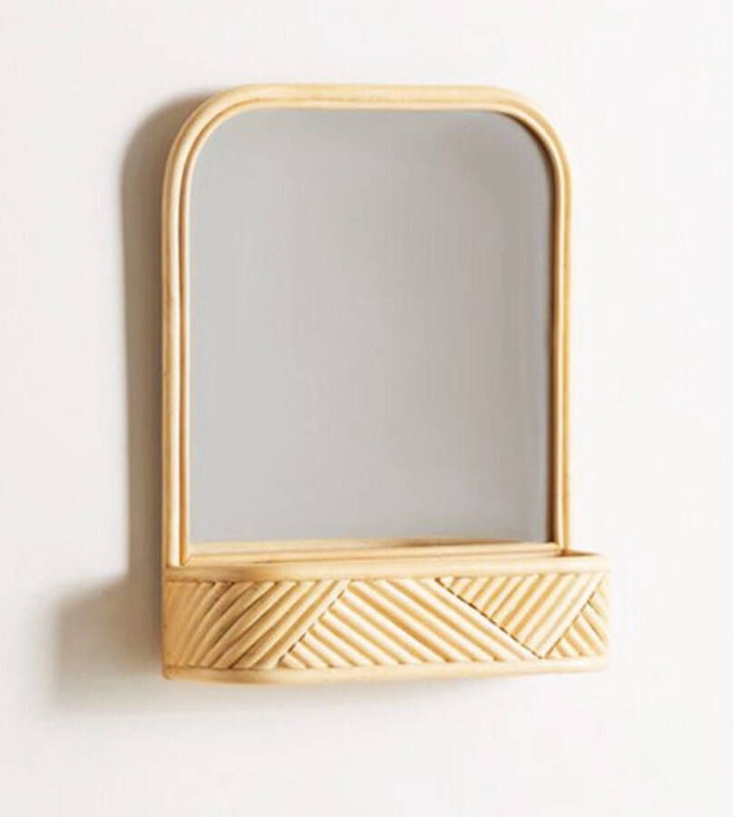 Groenovatie Bamboe Spiegel Wandrek Rotan Naturel Handgemaakt 37 x 48 x 13 cm