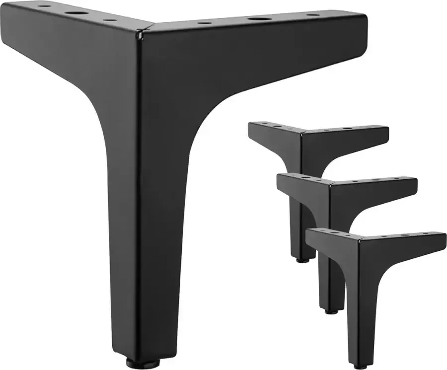 LEMETOWER Set van 4 meubelpoten belastbaar tot 600 KG moderne driehoekige metalen tafelpoten meubelpinnen voor kast bank met 4 voetbeschermers zwart GrooFoo (17cm)