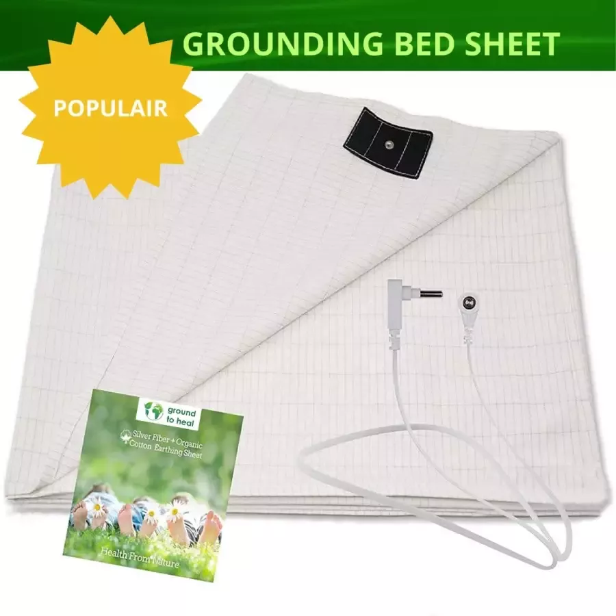 GROUND TO HEAL Aardingslaken 2 Persoons 140 x 200 cm Premium Kwaliteit (incl. 5m Kabel en Adapter) Grounding Bed Sheet slaap beter slapen anti stress gezond afvallen hoeslaken dekbedovertrek molton kussensloop en meer