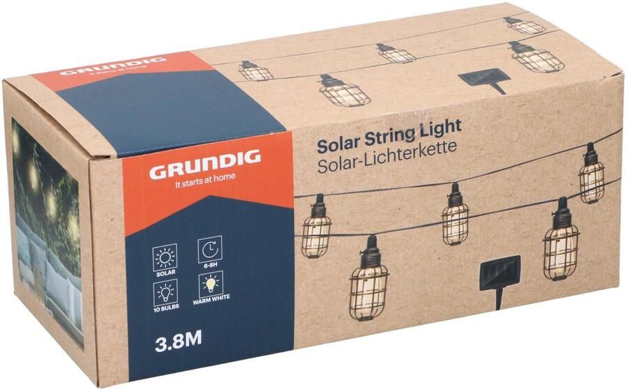 Grundig Solar Tuinverlichting – Tuin Verlichting – 10 LED Lampen Garden Lights – Tuinverlichting op zonneenergie LED – Solar Lichtsnoer Warm Wit – IP44