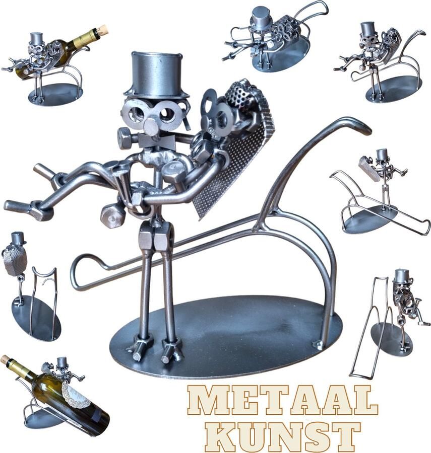 GS Pasgetrouwden Huwelijk getrouwd bruidspaar wijn houder metaal kunst metaal beeld wijnhouder wijnrek champagne rek houder het best cadeau uniek Just Married sinterklas gift kerst 2024 geschenk