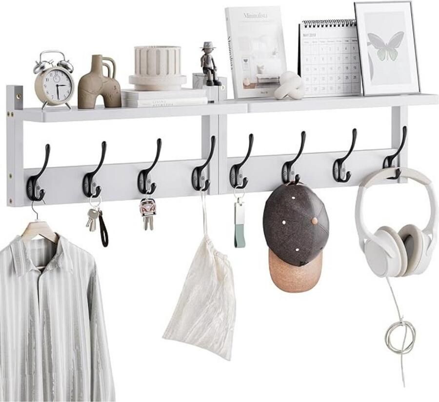 Gtb Wandkapstok met Hoedenplank Kapstok Wandkapstok Wit en Zwart 43cm x 13cm x 10cm