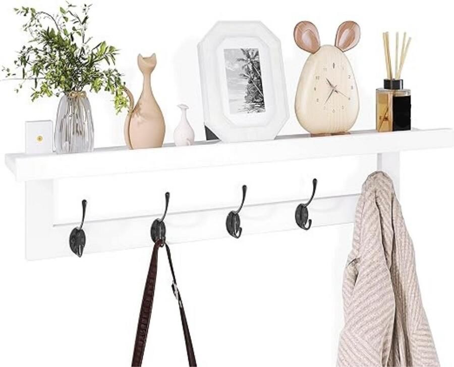 Gtb Wandkapstok met Hoedenplank Kapstok Wandkapstok Wit en Zwart 75cm x 12cm x 20cm