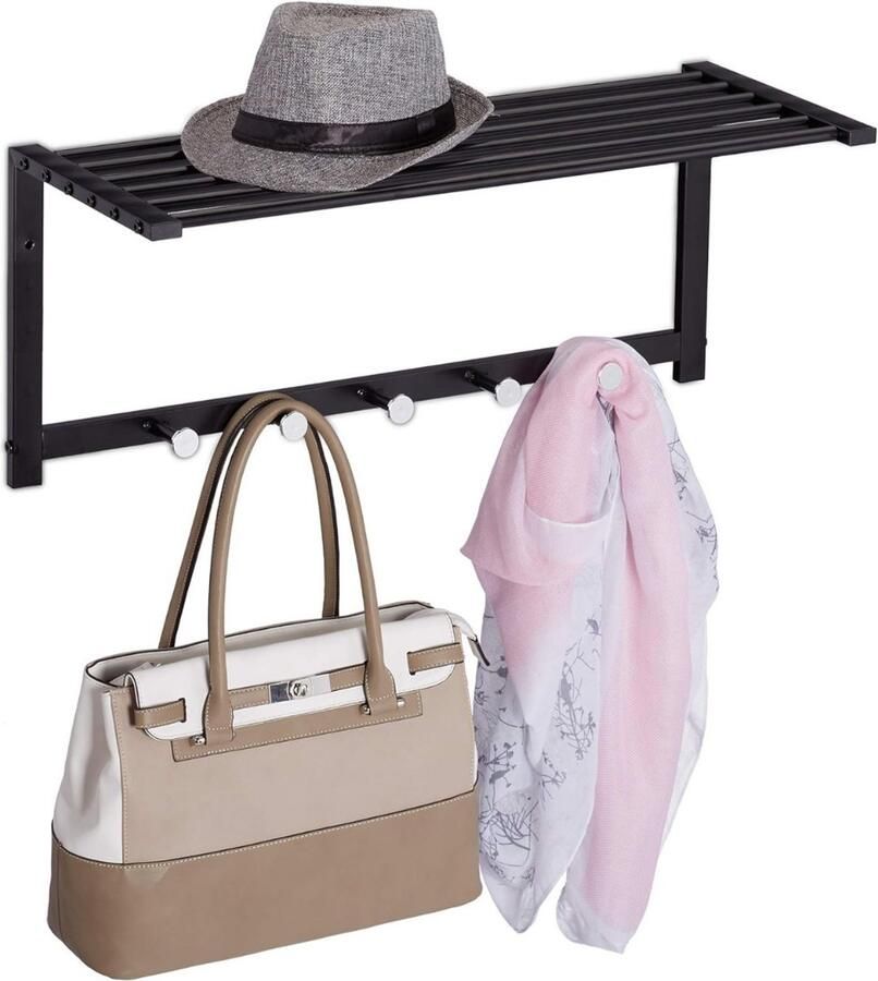 Gtb Wandkapstok met Hoedenplank Kapstok Wandkapstok Zwart 25cm x 65cm x 28cm