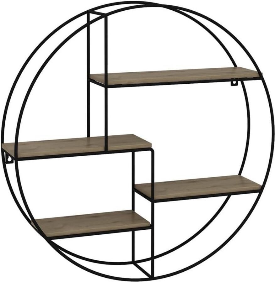 Gtb Wandrek Rond Wandrek Zwart Metaal Wandrek Rond Metaal Zwart -Eik 11cm x 55cm x 55cm