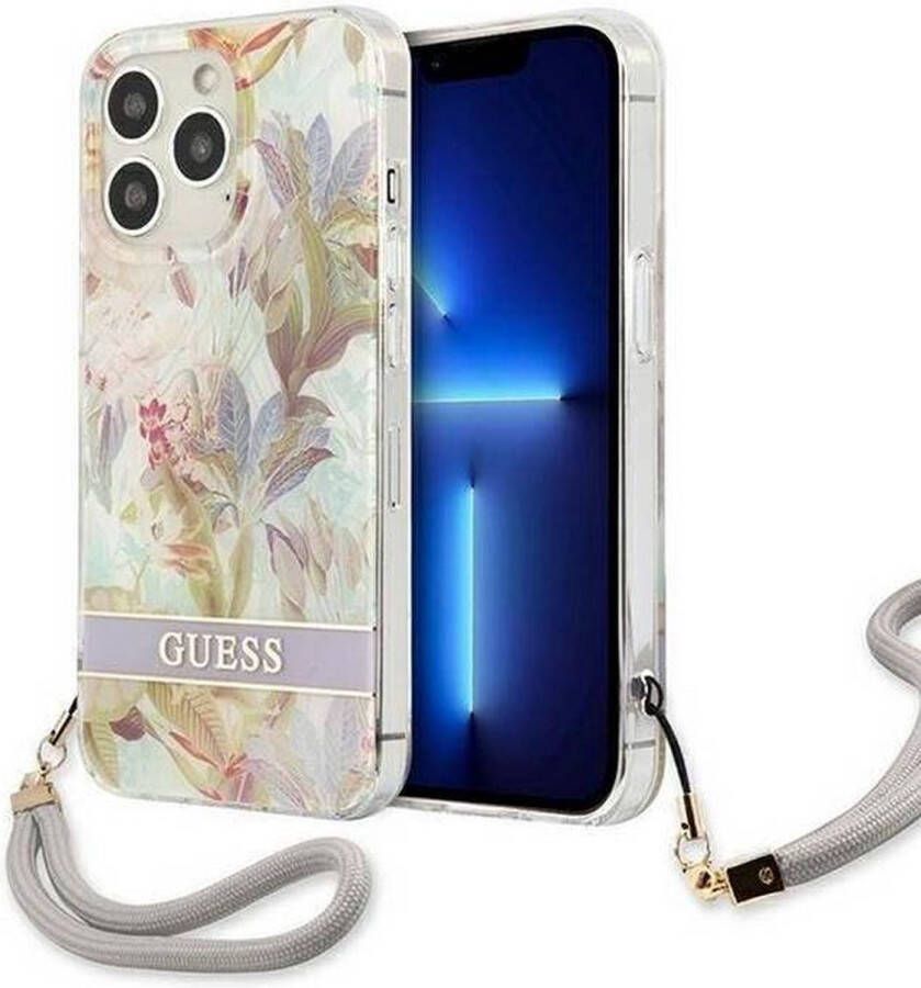 GUESS Flower Back Case met Strap Apple iPhone 13 Pro Max (6.7) Paars