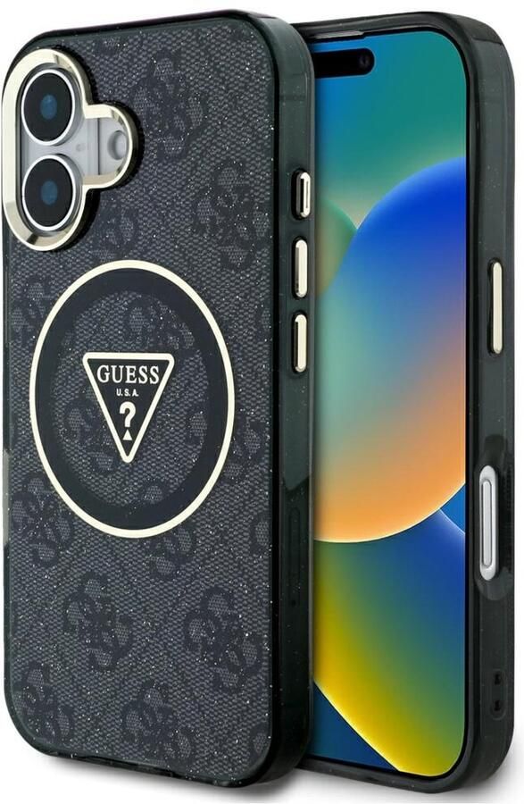 GUESS Case Iml Metal Glitter 4G Cirkel Driehoek Voor Iphone 16 Voor Magsafe