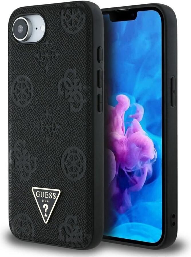 GUESS Grained Hot Stamp Peony Case Voor Iphone 16 Voor Magsafe Met Moderne