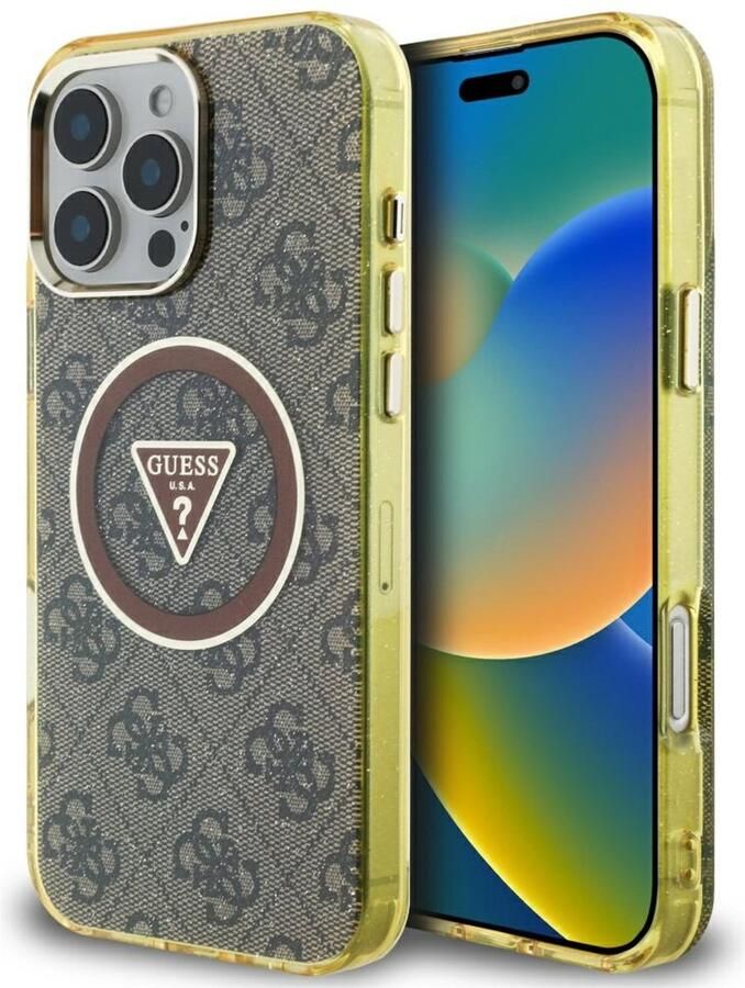 GUESS Iml Metal Glitter Hoesje Voor Iphone 16 Pro Met Magnetische Functie