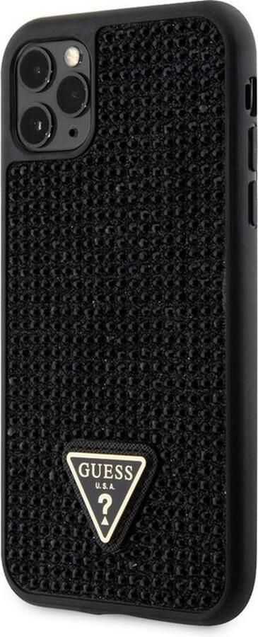 GUESS Rhinestones Triangle Logo Back Case Geschikt voor Apple iPhone 11 Pro (5.8) Zwart