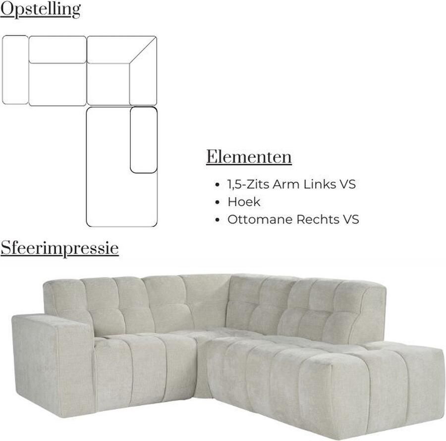 Industrial-Home Hoekbank Milano Ottomane Rechts 224x199x83 cm Naturel Elite Stof Industrialhome – Luxe Comfort en Modulaire Stijl