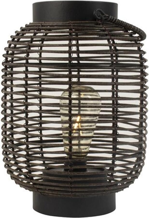 Gusta Tafellamp Gusta Rotan Lantaarn Met Led 17cm Ø 17 Cm Zwart