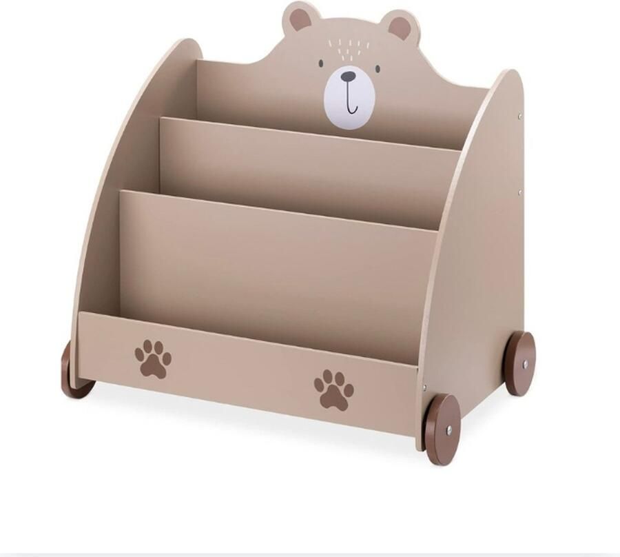GUTEC Boekenrek Kind Boekenrek Met Wieltjes Boekenbak Kinderkamer Met 3 Vakken Lichtbruin Berendesign