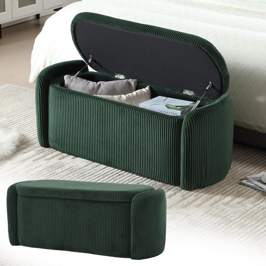 Gutent Bank Groener Gestreept Fluwelen Comfortabele Zitplaats voor Woonkamer Ingang Slaapkamer Multifunctionele Opbergbank