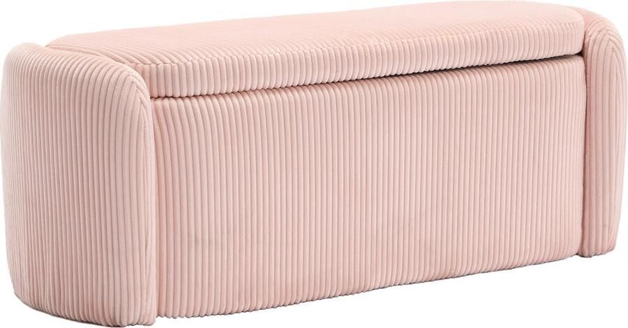 Gutent Bank Roze Gestreept Fluwelen Comfortabele Zitplaats voor Woonkamer Ingang Slaapkamer Multifunctionele Opbergbank