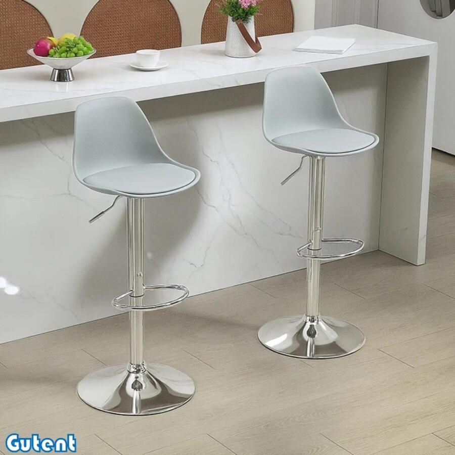 Gutent Barkruk Set van 2 Draaibaar Met rugleuning In hoogte verstelbaar Maximale belasting 120 kg 42 x 38 x 82-104 cm Grijs