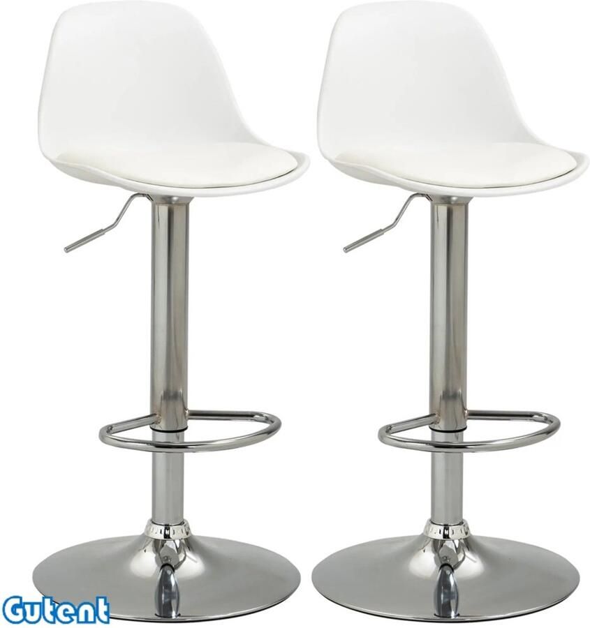 Gutent Barkruk Set van 2 Draaibaar Met rugleuning In hoogte verstelbaar Maximale belasting 120kg 38 x 42 x 82-104 cm Wit