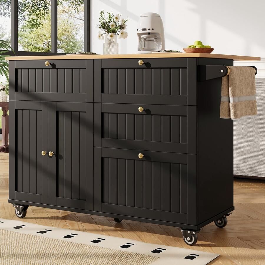 Gutent Buffet Dressoir Met Houtnerf Buitenkant Met Opbergruimte Kast met Rekfunctie Zwart