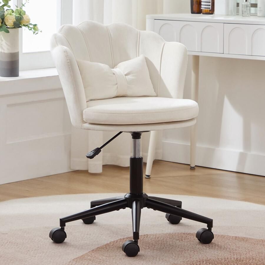 Gutent Bureaustoel- Petaalvormige rugleuning- Vlindervormig lendenkussen- In hoogte verstelbaar-zacht zitkussen-Beige