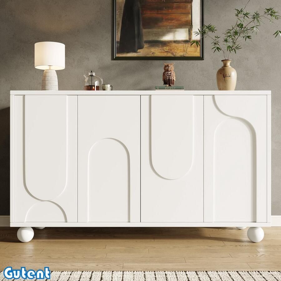 Gutent Dressoir (120 x 35 x 71 cm)-Met opbergruimte-Anti-kanteltafel-Met verstelbaar blad-Wit