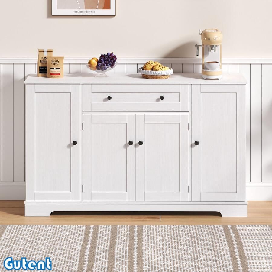 Gutent Dressoir 138 cm met laden en verstelbare planken Kantelbeveiliging Wit