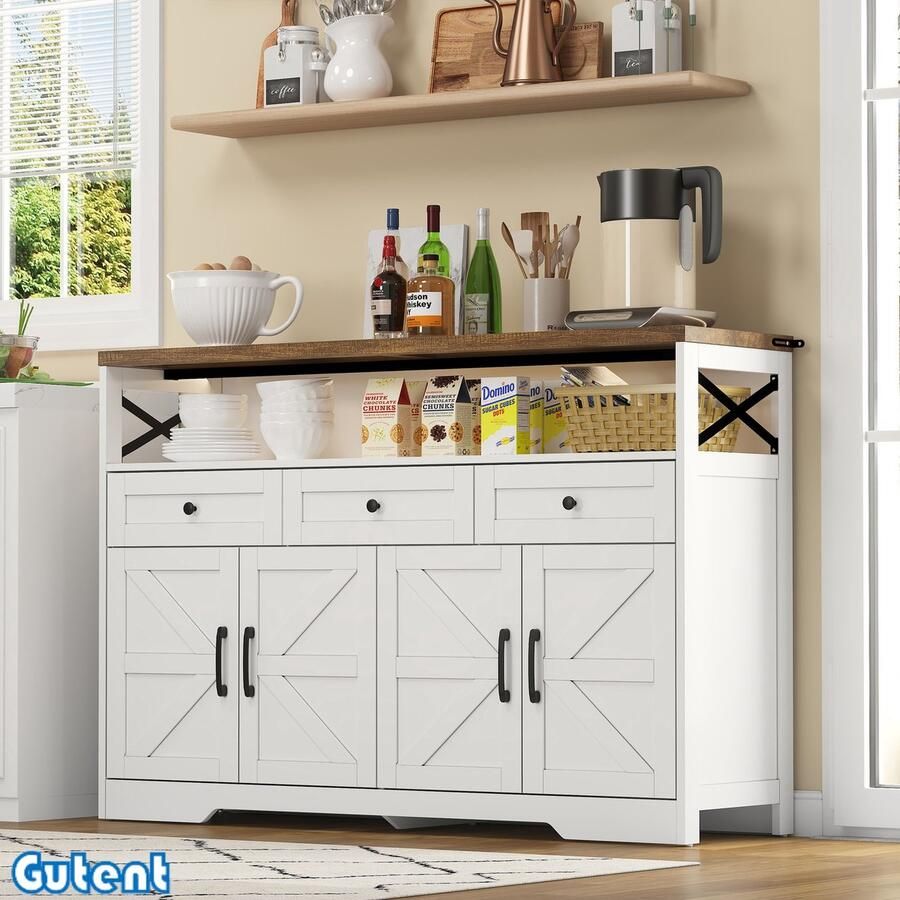 Gutent Dressoir 140 cm Opbergruimte met 3 laden met legplanken Rustiek Wit Bruin