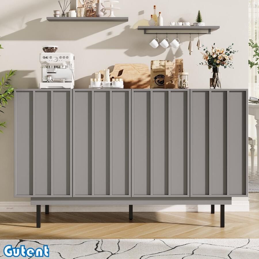 Gutent Dressoir (140 x 38 5 x 82 5 cm) Opbergkast Uniek ontwerp Minimalistisch Grijs