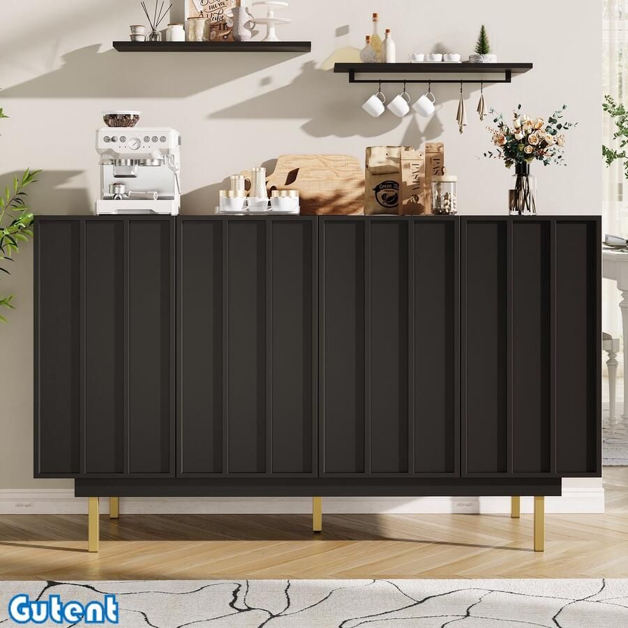 Gutent Dressoir (140 x 38 5 x 82 5 cm) Opbergkast Uniek ontwerp Minimalistisch Zwart