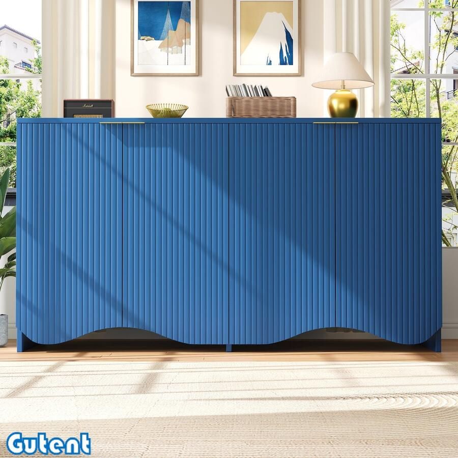 Gutent Dressoir (140 x 40 x 85 cm)- Vrijstaande kast-Golfpatroon-Design-Blauw