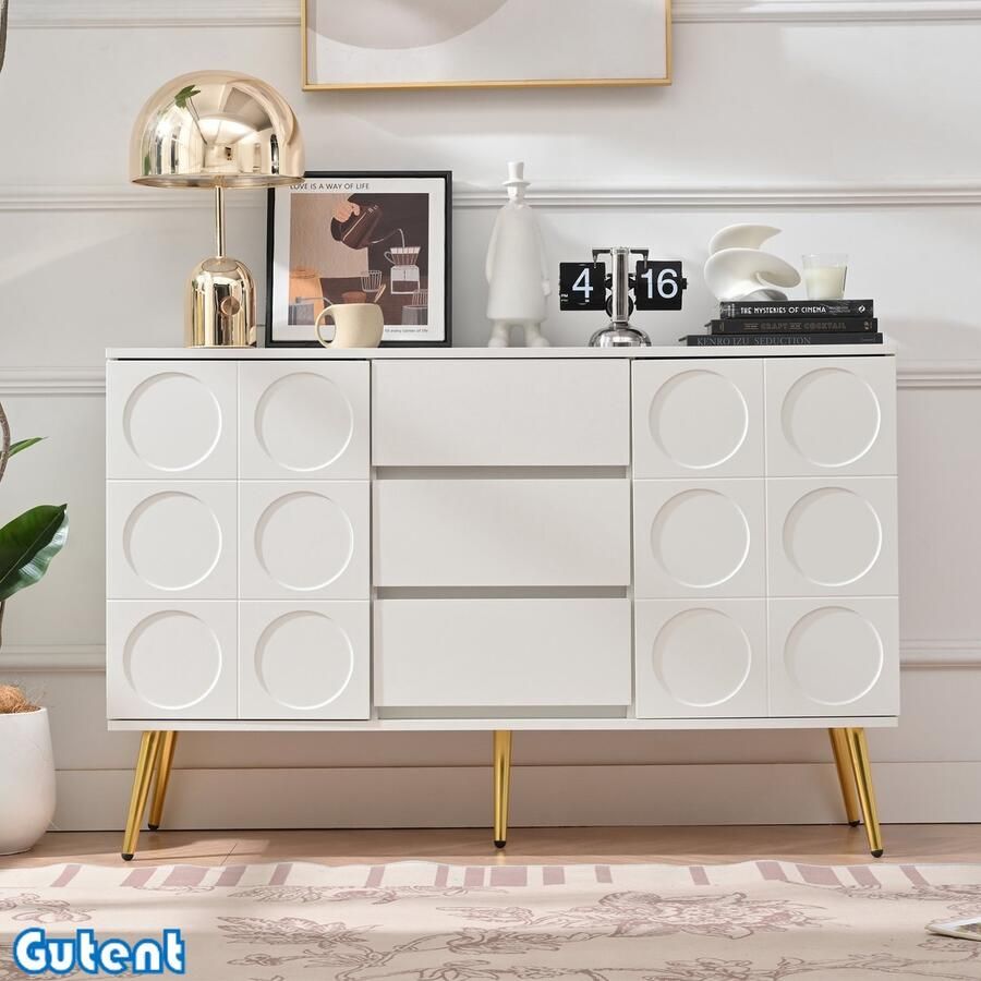 Gutent Dressoir 3 Laden 2 Deuren Verstelbare Planken Kantelbeveiliging Wit