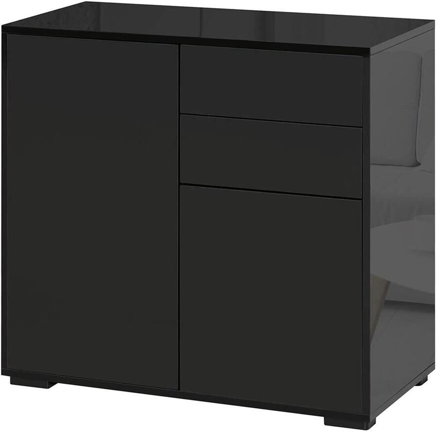Gutent Dressoir Kast met 2 laden 2 Deuren Kantelbeveiliging 79 x 36 x 74 cm Zwart
