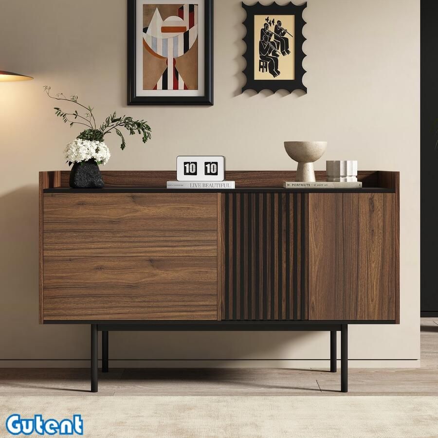 Gutent Dressoir met 2 laden Verstelbare planken Walnoot + Zwart