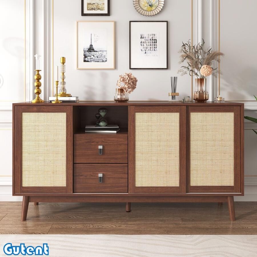 Gutent Dressoir Met 3 Deuren 2 Laden 155x38x80 cm Ademend Bruin