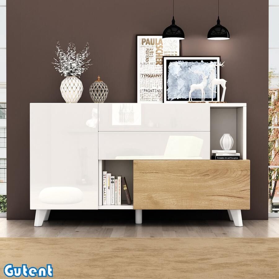 Gutent Dressoir met opbergruimte hoogglans Wit Originele houtkleur met opbergruimte